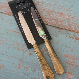 NEW CAMBRIDGE JESSAMINE BRASS ANTIQUE HAMMERED 4PC KNIFE SET LOT DINNER